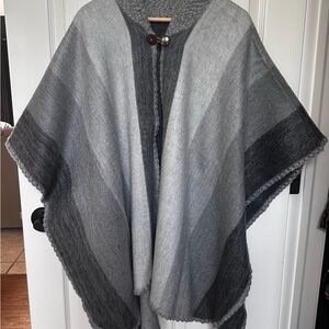 Gray Ombre Poncho with Button Closure